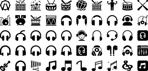 Music Icon Set Isolated Silhouette Solid Icons With Musical, Vector, Sign, Icon, Note, Music, Sound Infographic Simple Vector Illustration