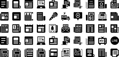 News Icon Set Isolated Silhouette Solid Icons With Sign, Web, Media, News, Vector, Communication, Icon Infographic Simple Vector Illustration
