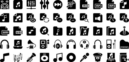 Music Icon Set Isolated Silhouette Solid Icons With Sound, Icon, Musical, Music, Vector, Note, Sign Infographic Simple Vector Illustration