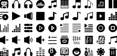 Music Icon Set Isolated Silhouette Solid Icons With Music, Vector, Sound, Musical, Note, Sign, Icon Infographic Simple Vector Illustration