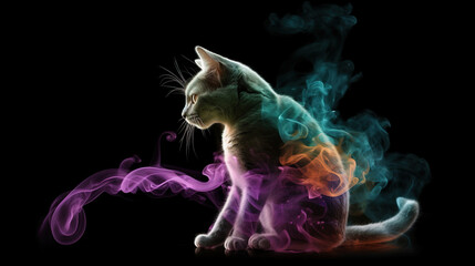 Obraz na płótnie Canvas Mystic cat. Surreal mystical ethereal cat. Generative AI.