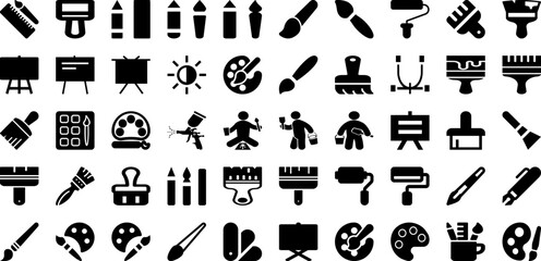 Paint Icon Set Isolated Silhouette Solid Icons With Set, Paint, Vector, Icon, Symbol, Brush, Art Infographic Simple Vector Illustration