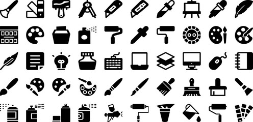 Paint Icon Set Isolated Silhouette Solid Icons With Paint, Art, Brush, Vector, Icon, Symbol, Set Infographic Simple Vector Illustration