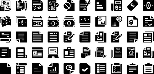 Paper Icon Set Isolated Silhouette Solid Icons With Symbol, Icon, Sign, Business, Paper, Document, Vector Infographic Simple Vector Illustration