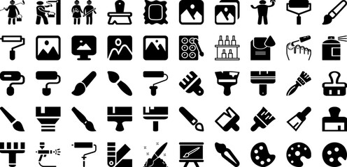 Paint Icon Set Isolated Silhouette Solid Icons With Vector, Art, Brush, Set, Icon, Symbol, Paint Infographic Simple Vector Illustration