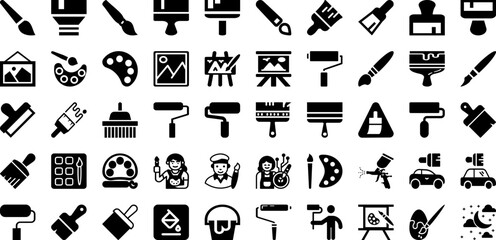 Paint Icon Set Isolated Silhouette Solid Icons With Art, Vector, Set, Symbol, Icon, Paint, Brush Infographic Simple Vector Illustration