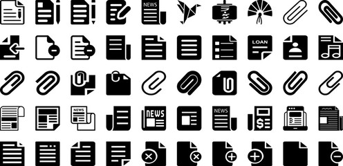 Paper Icon Set Isolated Silhouette Solid Icons With Icon, Symbol, Paper, Vector, Business, Document, Sign Infographic Simple Vector Illustration