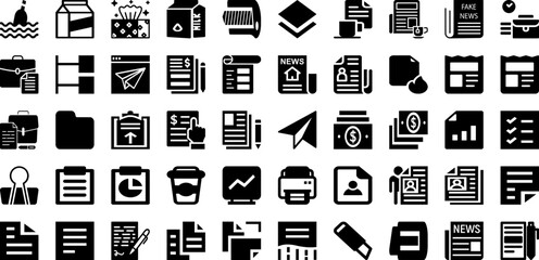 Paper Icon Set Isolated Silhouette Solid Icons With Sign, Symbol, Icon, Vector, Business, Document, Paper Infographic Simple Vector Illustration
