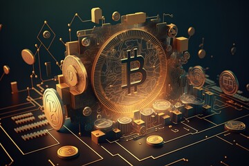 cryptocurrency background concept with pile of coins by generative AI