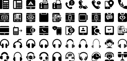 Phone Icon Set Isolated Silhouette Solid Icons With Smartphone, Illustration, Communication, Vector, Mobile, Icon, Phone Infographic Simple Vector Illustration