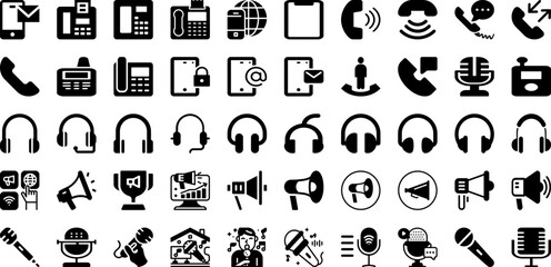 Phone Icon Set Isolated Silhouette Solid Icons With Illustration, Communication, Vector, Mobile, Icon, Smartphone, Phone Infographic Simple Vector Illustration