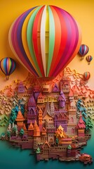 Fototapeta premium Rainbow Dreams: A Whimsical World of Paper Planes, Balloons, and Sky Castles 2. Generative AI