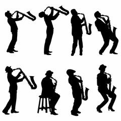 Fototapeta na wymiar vector illustration set of silhouette jazz musicians, saxophonist