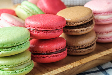 Fototapeta na wymiar Close up Colorful Macarons French Dessert.
