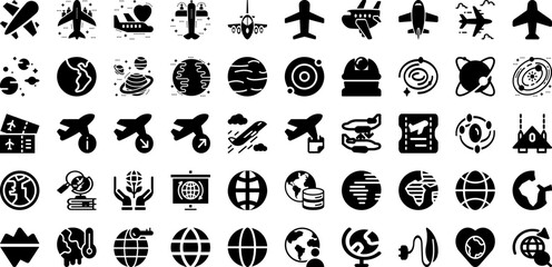 Plane Icon Set Isolated Silhouette Solid Icons With Travel, Icon, Airplane, Aircraft, Vector, Symbol, Plane Infographic Simple Vector Illustration