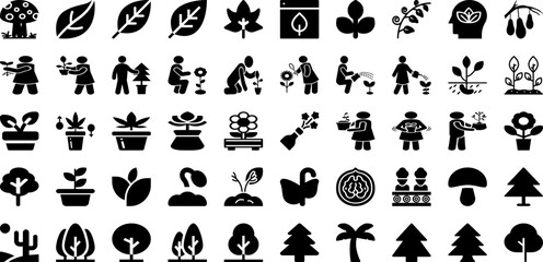 Obraz na płótnie Canvas Plant Icon Set Isolated Silhouette Solid Icons With Plant, Vector, Icon, Line, Leaf, Symbol, Nature Infographic Simple Vector Illustration