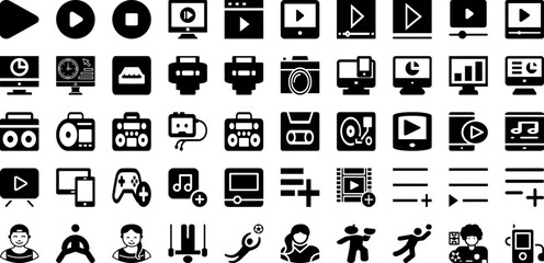 Play Icon Set Isolated Silhouette Solid Icons With Play, Media, Music, Sign, Icon, Button, Symbol Infographic Simple Vector Illustration