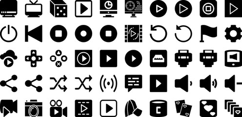 Play Icon Set Isolated Silhouette Solid Icons With Music, Button, Play, Icon, Sign, Media, Symbol Infographic Simple Vector Illustration