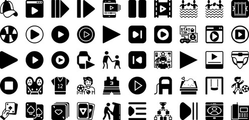 Play Icon Set Isolated Silhouette Solid Icons With Sign, Play, Media, Music, Button, Icon, Symbol Infographic Simple Vector Illustration