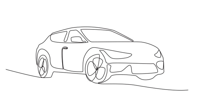 Electric car continuous line drawing vector illustration. One line art vehicle. Electric car on the road
