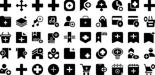 Plus Icon Set Isolated Silhouette Solid Icons With Plus, Icon, Sign, Vector, Button, Web, Symbol Infographic Simple Vector Illustration