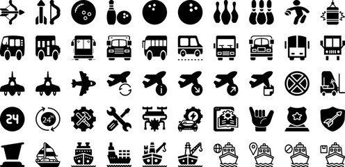 Port Icon Set Isolated Silhouette Solid Icons With Set, Port, Ship, Vector, Line, Icon, Cargo Infographic Simple Vector Illustration