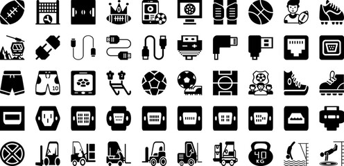 Port Icon Set Isolated Silhouette Solid Icons With Cargo, Set, Ship, Vector, Port, Icon, Line Infographic Simple Vector Illustration