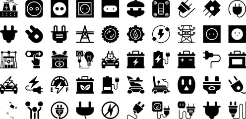 Power Icon Set Isolated Silhouette Solid Icons With Sign, Icon, Electricity, Symbol, Energy, Vector, Power Infographic Simple Vector Illustration