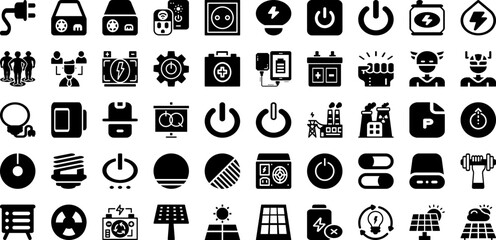 Power Icon Set Isolated Silhouette Solid Icons With Power, Icon, Energy, Sign, Vector, Symbol, Electricity Infographic Simple Vector Illustration