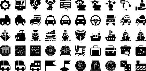 Port Icon Set Isolated Silhouette Solid Icons With Port, Cargo, Vector, Set, Line, Ship, Icon Infographic Simple Vector Illustration