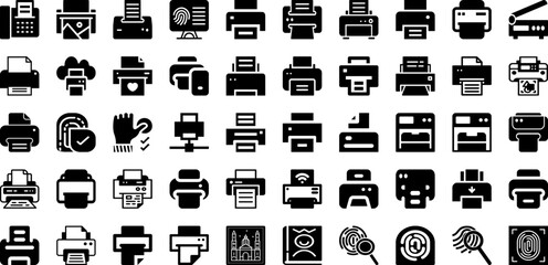 Print Icon Set Isolated Silhouette Solid Icons With Print, Vector, Design, Icon, Symbol, Set, Printer Infographic Simple Vector Illustration