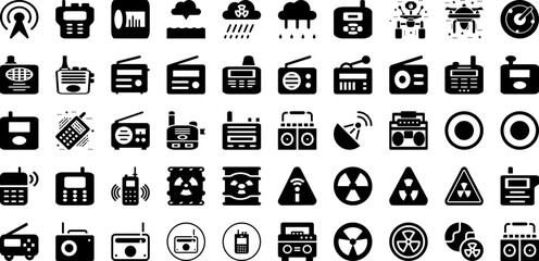 Radio Icon Set Isolated Silhouette Solid Icons With Media, Radio, Music, Sign, Icon, Vector, Symbol Infographic Simple Vector Illustration