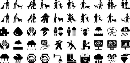 Rain Icon Set Isolated Silhouette Solid Icons With Vector, Forecast, Weather, Icon, Sky, Cloud, Rain Infographic Simple Vector Illustration