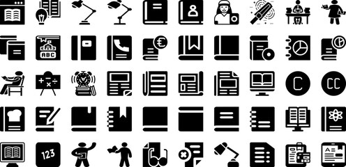 Read Icon Set Isolated Silhouette Solid Icons With Icon, Education, Illustration, Symbol, Book, Design, Vector Infographic Simple Vector Illustration