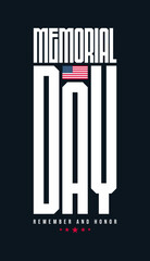 Memorial Day clipart, background, flyer, greeting card, banner, poster, sign, post, wallpaper design with American flag clipart, us flag, america flag, Remember and Honor, vector printable
