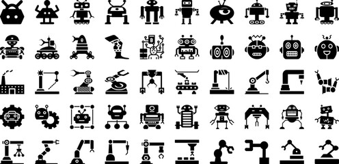 Robot Icon Set Isolated Silhouette Solid Icons With Symbol, Sign, Icon, Machine, Vector, Technology, Robot Infographic Simple Vector Illustration