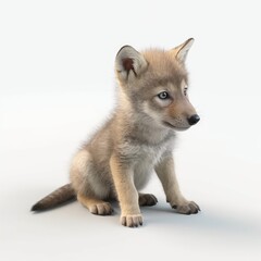 Fototapeta premium dog, wolf, baby, young, animal, pet, white, puppy, isolated, husky, canine, cute, mammal, portrait, sitting, domestic, studio, breed, white background, brown, snow, akita, friend, young, purebred, fur