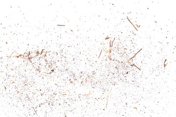 Dirt, soil dust, dry grass isolated on white background, with clipping path