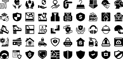 Safe Icon Set Isolated Silhouette Solid Icons With Vector, Icon, Sign, Protection, Symbol, Shield, Safe Infographic Simple Vector Illustration