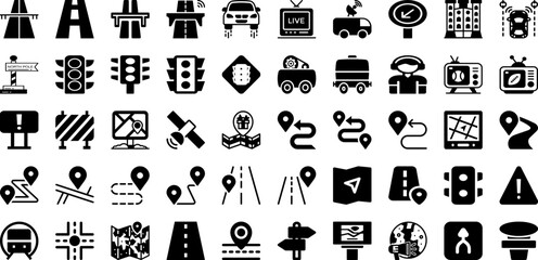 Road Icon Set Isolated Silhouette Solid Icons With Icon, Road, Travel, Sign, Symbol, Direction, Map Infographic Simple Vector Illustration