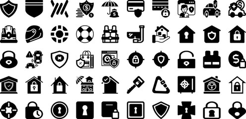Safe Icon Set Isolated Silhouette Solid Icons With Vector, Icon, Symbol, Protection, Safe, Sign, Shield Infographic Simple Vector Illustration