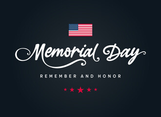 Memorial Day, remember and honor text with American flag, clipart, Happy memorial day, US Memorial Day, social media post, sign, background, 
wallpaper, poster, greeting card, banner, printable vector - obrazy, fototapety, plakaty