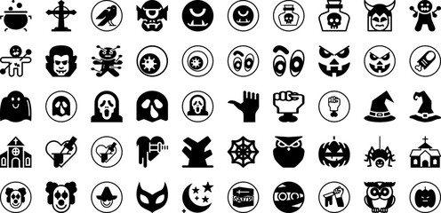 Scary Icon Set Isolated Silhouette Solid Icons With Vector, Icon, Spooky, Scary, Design, Halloween, Horror Infographic Simple Vector Illustration