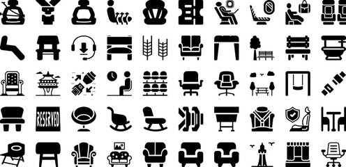 Seat Icon Set Isolated Silhouette Solid Icons With Icon, Seat, Vector, Design, Symbol, Illustration, Line Infographic Simple Vector Illustration