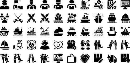 Ship Icon Set Isolated Silhouette Solid Icons With Icon, Shipping, Ship, Delivery, Transportation, Set, Symbol Infographic Simple Vector Illustration