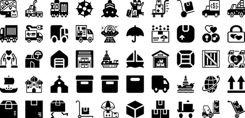 Ship Icon Set Isolated Silhouette Solid Icons With Transportation, Delivery, Set, Shipping, Symbol, Ship, Icon Infographic Simple Vector Illustration