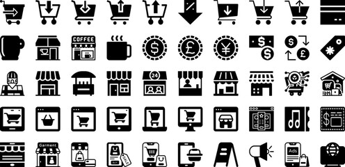 Shop Icon Set Isolated Silhouette Solid Icons With Icon, Business, Market, Shop, Store, Symbol, Vector Infographic Simple Vector Illustration