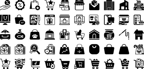 Shop Icon Set Isolated Silhouette Solid Icons With Store, Symbol, Shop, Market, Vector, Business, Icon Infographic Simple Vector Illustration