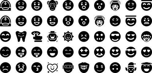 Smile Icon Set Isolated Silhouette Solid Icons With Symbol, Happy, Vector, Smile, Isolated, Icon, Illustration Infographic Simple Vector Illustration