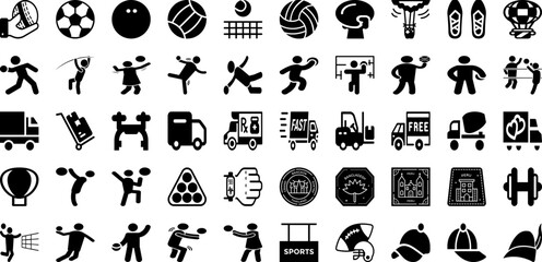 Sport Icon Set Isolated Silhouette Solid Icons With Icon, Tennis, Sport, Vector, Symbol, Football, Set Infographic Simple Vector Illustration